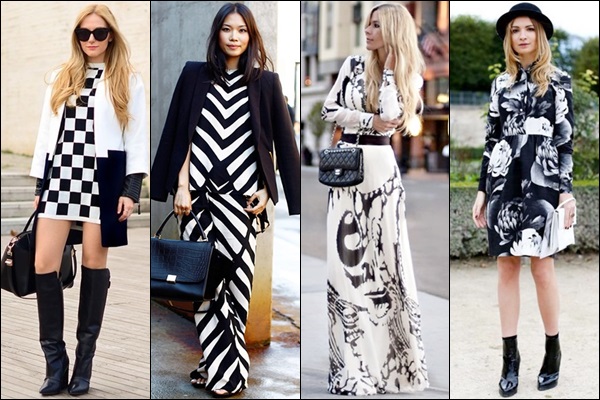 Black and White Printed Dress Fashion Look