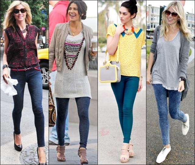 Denim leggings are great to reach elegant, casual looks, especially during summer, paired with layers and light tops
