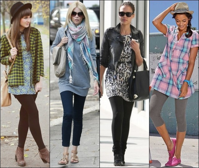 Leggings either ankle-length or cropped in neutral shades both for summer and winter looks
