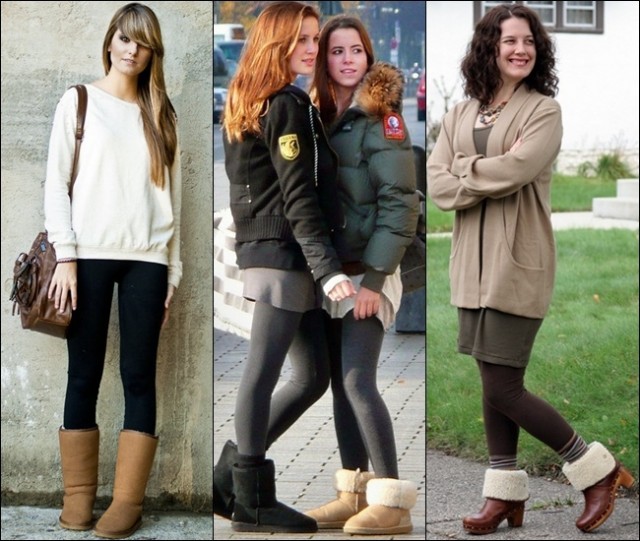 yoga pants with UGG sheepskin boots