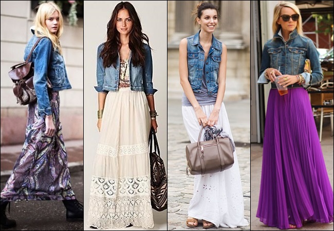 Maxi Skirt with Denim Jacket for a casual look