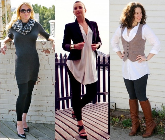 Wearing leggings at work place with layered outfit