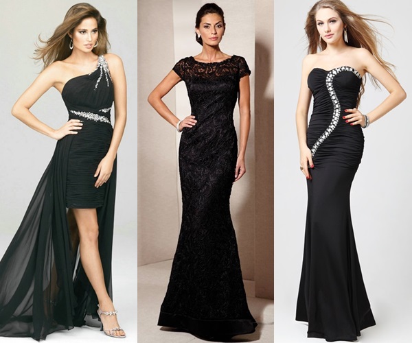 glamorous black gown to a wedding