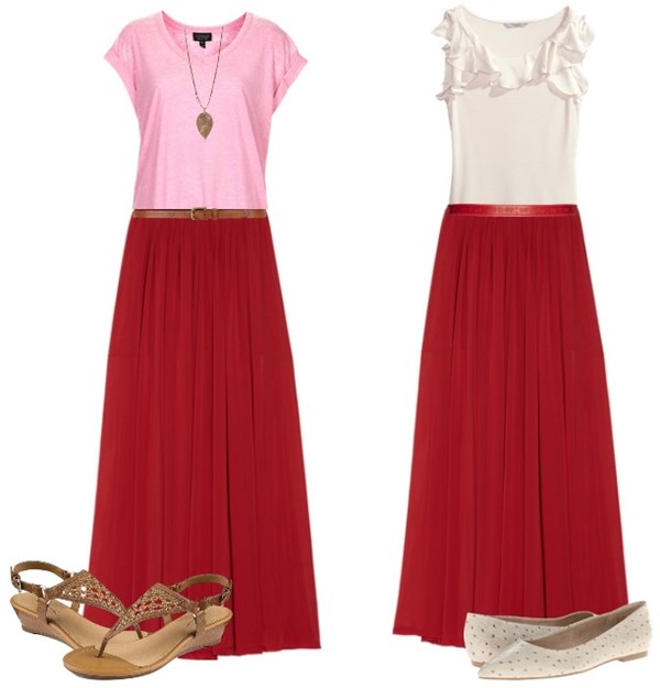 long red skirt outfit