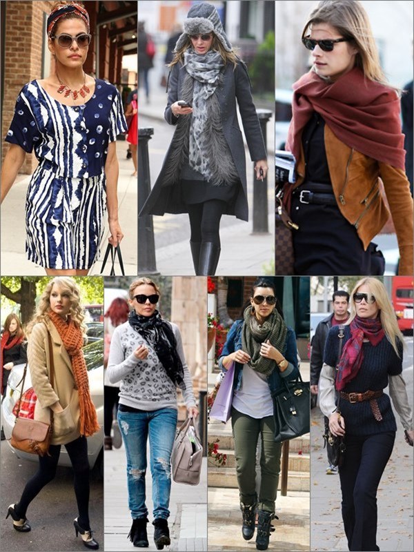 Celebrity Street Fashion with Scarves