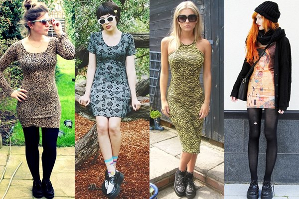 Street Style Fashion: Creeper Shoes with Bodycon Dress

