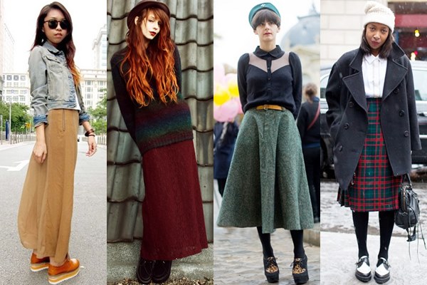 Street Style Fashion: Creeper Shoes with Long Skirt