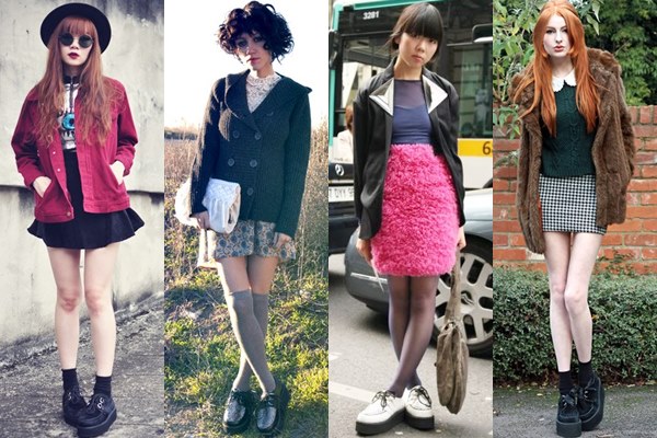 Street Style Fashion: Creeper Shoes with Mini Skirt