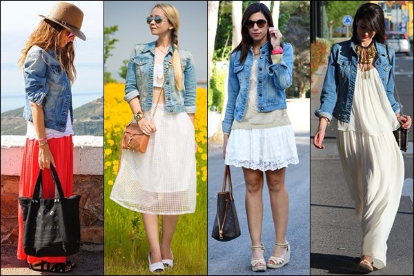Denim Jacket with Skirt and Maxi Dress