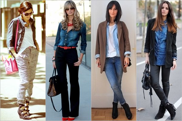 Denim Shirt with Various Types of Pants