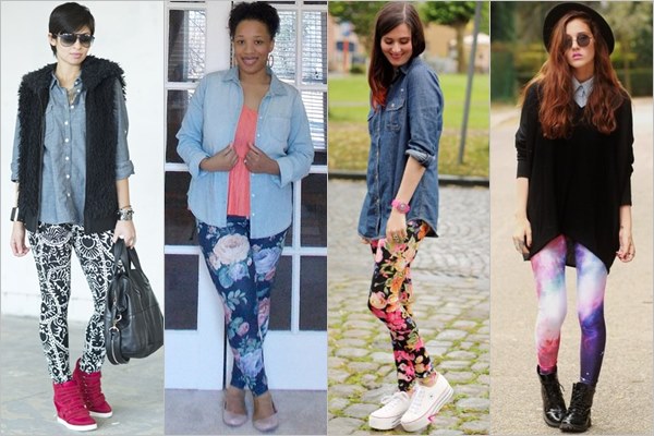 Denim Shirt with Print Leggings