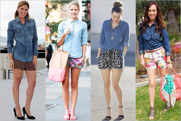 Denim Shirt with Print Shorts