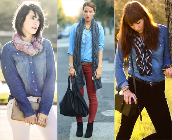 Denim shirt with a scarf for cold days