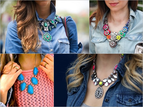 Denim Shirt with Statement Necklace