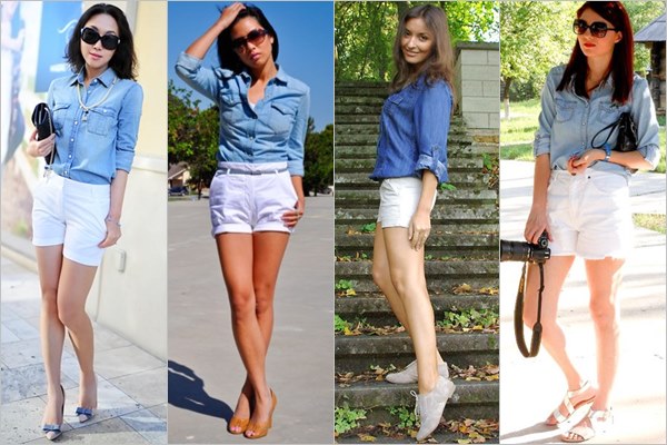 Denim Shirt with While Shorts