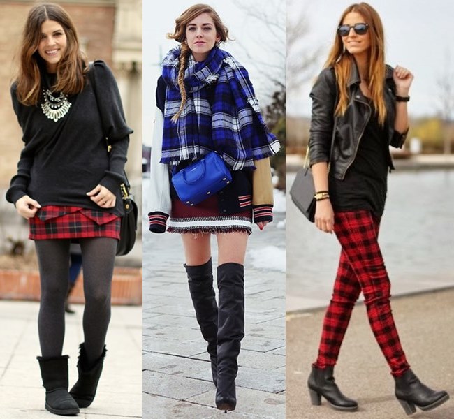 Boots Outfit Ideas with Plaid Pattern for Fall and Winter
