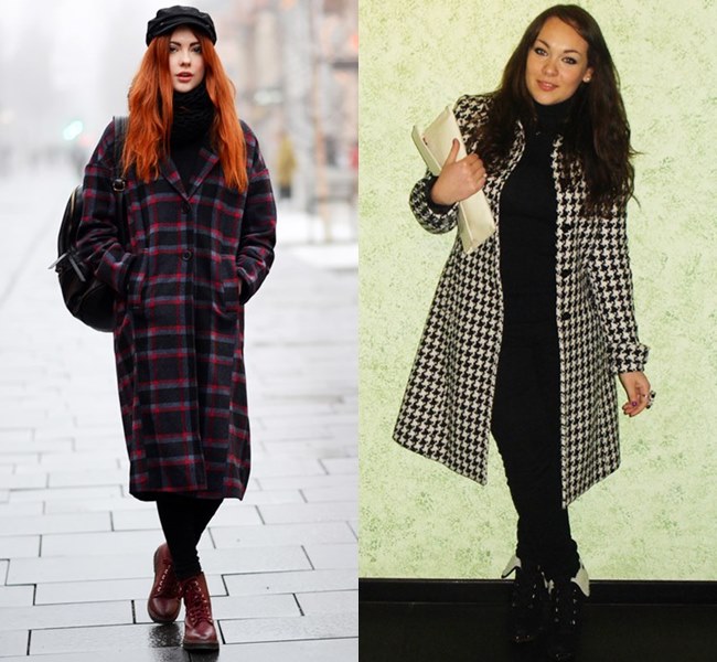 Oversized Coat with Classic Tartan and Houndstooth Prints
