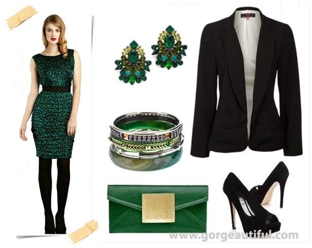 Fall Winter Green Wedding Guest Dress Idea