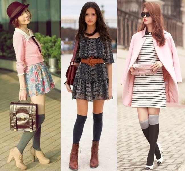 Neutral Colored Knee Socks with Heeled Sandals

