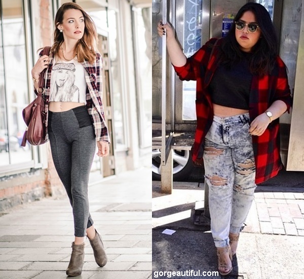 Match a Flannel Shirt with Crop Top for an Edgy Look