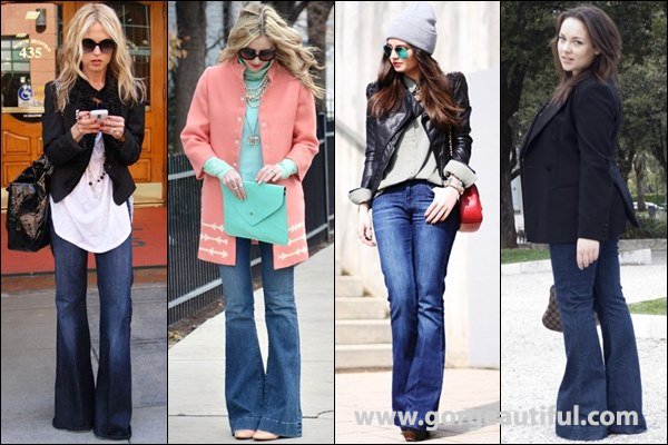 Flared Denim Pants with Outerwear
