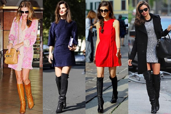 Thigh-length boots with Mini Dresses