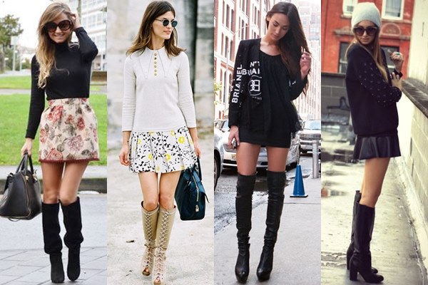 thigh-length boots with Mini Skirt