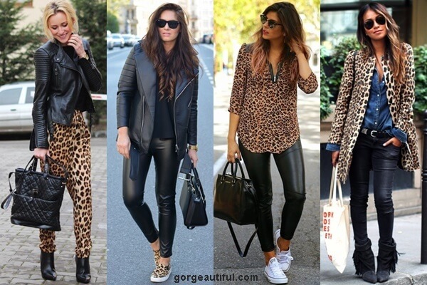Black Leather with Leopard Print