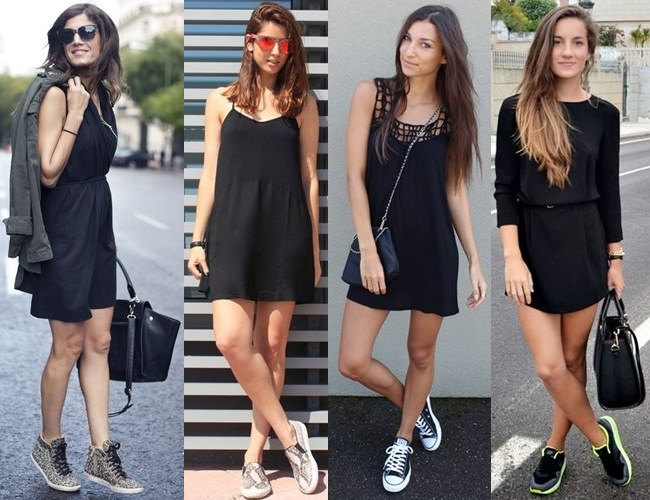 little black dress with sneakers