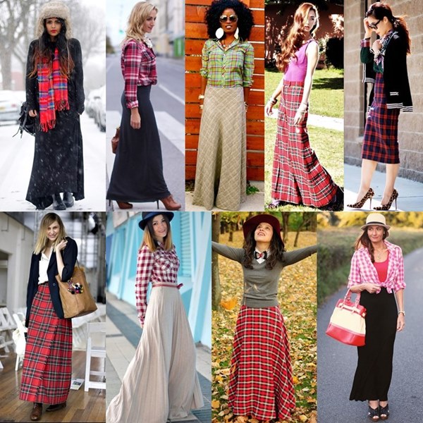 Maxi Skirt Tartan Prints Street Fashion