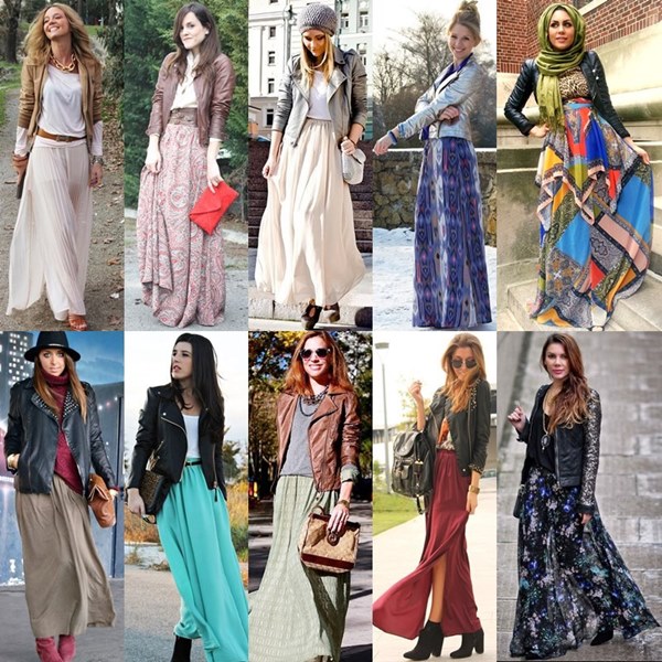 Maxi Skirt and Biker Jacket Fall Winter 2013 Street Fashion