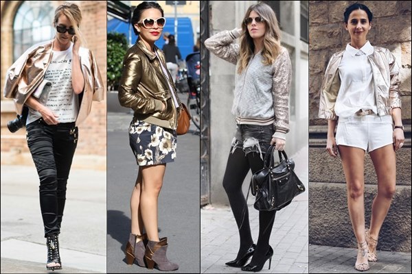 Metallic Bomber Jacket Fashion Look