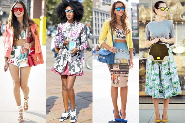 Mirrored Sunglasses Street Styles with Busy Printed Outfits

