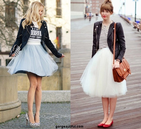 Make Your Tulle Skirt Edgy and Tough with Printed Tee and Biker Jacket