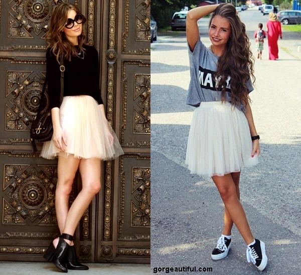 Make Your Tulle Skirt Playful and Fun with Sneakers or Chunky Heels