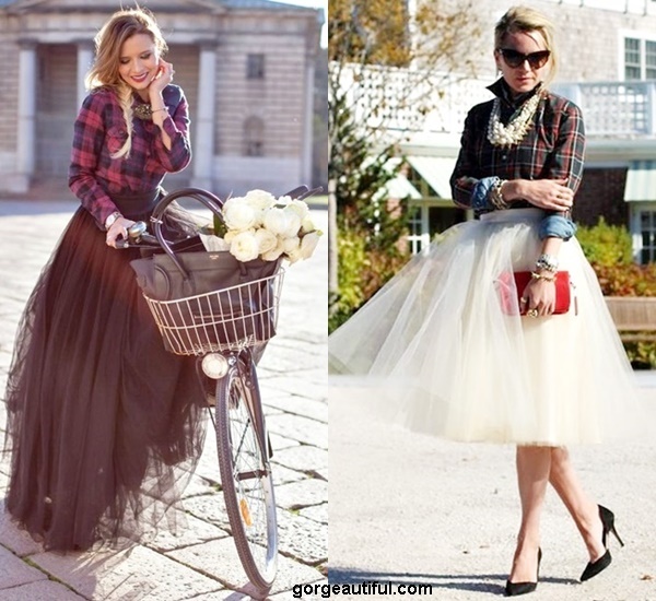 Go Glamour with Plaid Shirt and Tutu Skirt