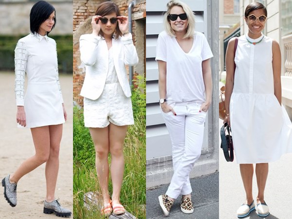All White Outfits with Flats and Sandals