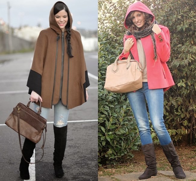 Fall Winter Casual Boots Outfits with Hooded Coat or Cape
