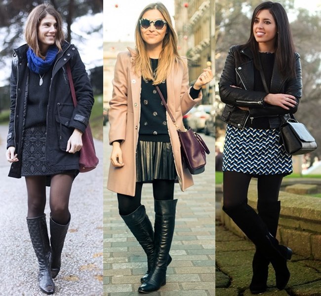 Knee High Boots Outfit Ideas with Mini Skirt
