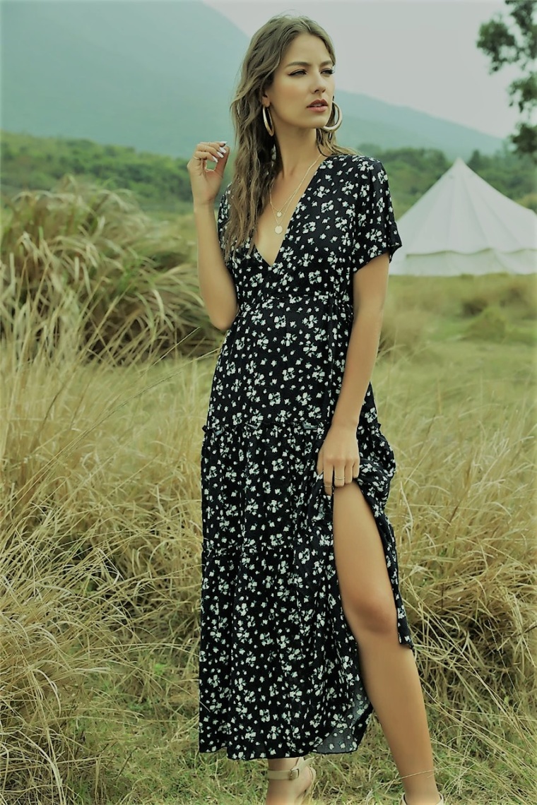 2020 Summer Beach Holiday Dress Women Casual Floral Print Gorgeous