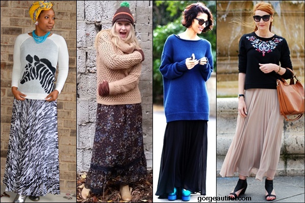 Chunky Sweater and Maxi Skirt Fashion Styles