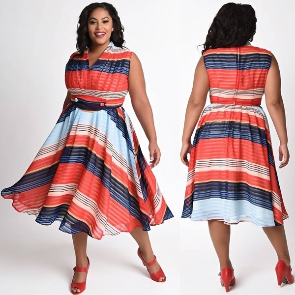 Plus Size 1950s Multicolor Striped Chiffon De Carlo Swing Dress