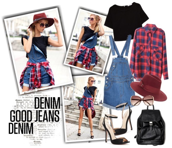 Denim Dungarees with Plaid Shirt