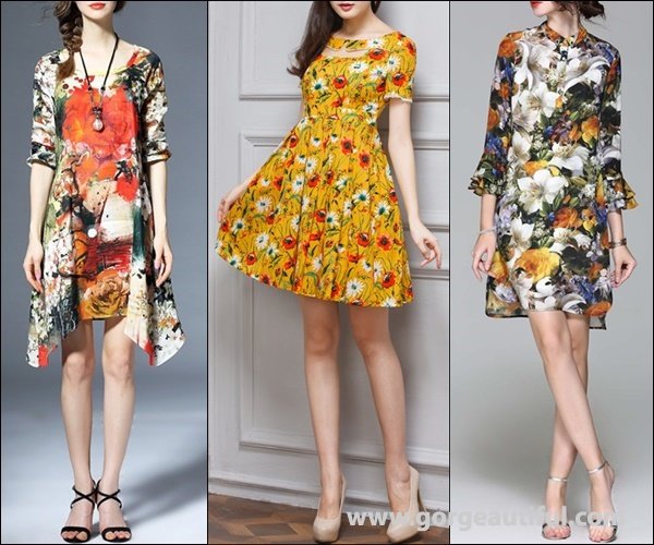 Multicolor Crew Neck Vintage Asymmetrical Floral print Midi Dress