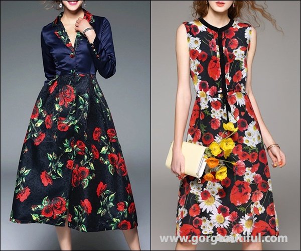 D.FANNI Crew Neck Vintage Silk Floral Sleeveless Midi Dress 