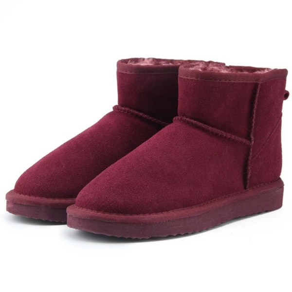 Wine Red Genuine Cowhide Leather Ankle Boots