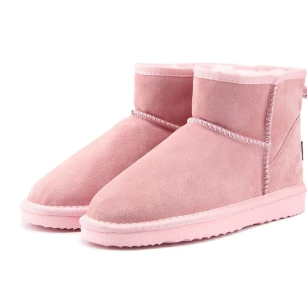 Light Pink Genuine Cowhide Leather Ankle Boots