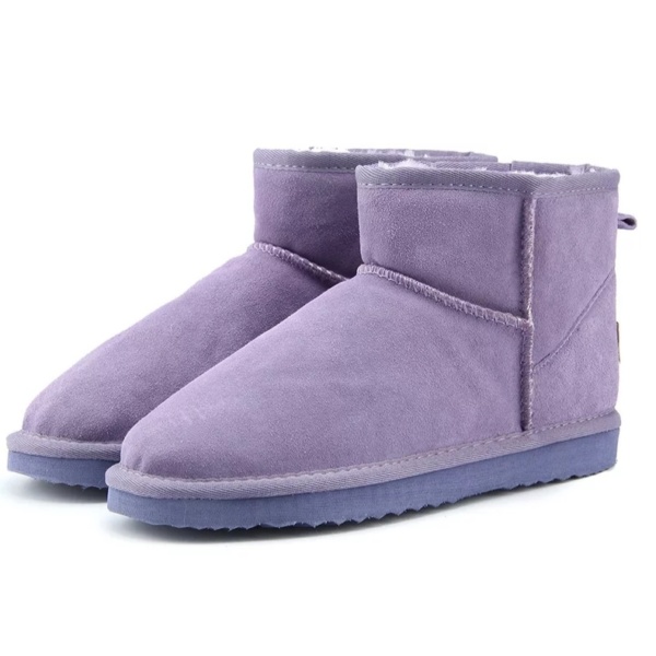 Purple Genuine Cowhide Leather Ankle Boots