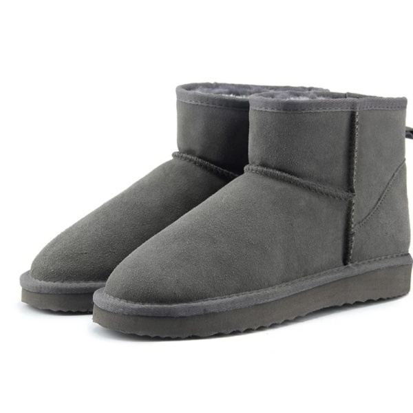 Gray Genuine Cowhide Leather Ankle Boots