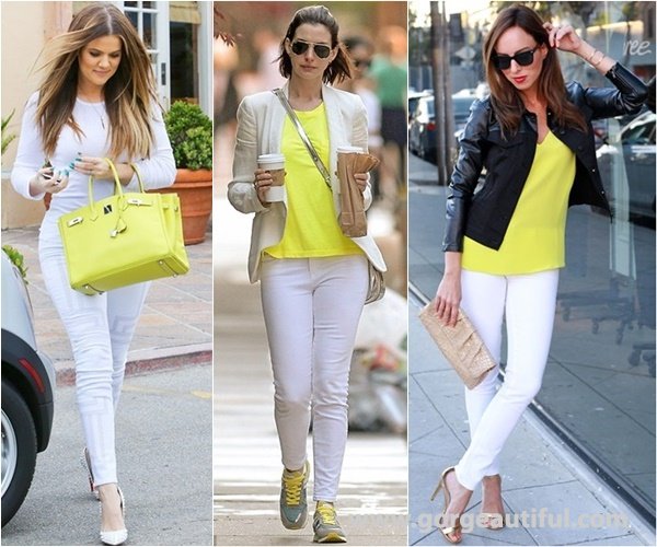 White Skinny Jeans with A Pop of Neon Shades